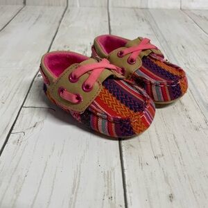 Twister Pink, Orange & Blue Patterned Baby Moccasins